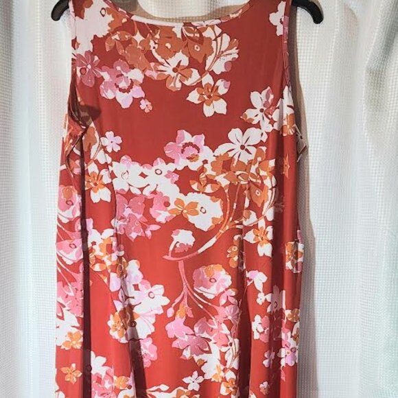 Susan Graver Sleeveless Midi Dress PXL Square Neck Coral Bloom Fit & Flare NWOT - Picture 4 of 7